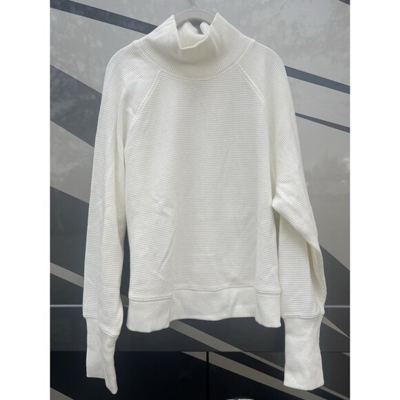 ALO Yoga Waffle Weekend escape mock neck long sleeve ivory L comfy athleisure - Picture 1 of 7